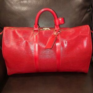 LOUIS VUITTON Red Epi Keepall Travel Weekend Duffle Bag LV 45 VI0925